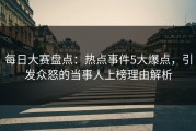 每日大赛盘点：热点事件5大爆点，引发众怒的当事人上榜理由解析
