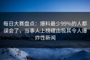 每日大赛盘点：爆料最少99%的人都误会了，当事人上榜理由极其令人爆炸性新闻
