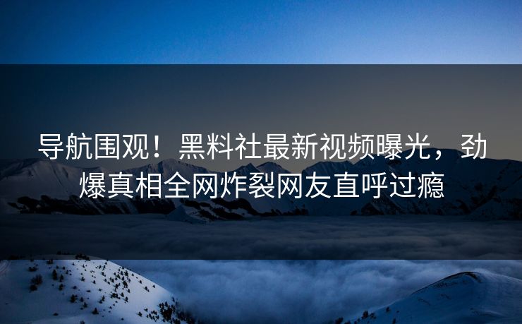 导航围观！黑料社最新视频曝光，劲爆真相全网炸裂网友直呼过瘾