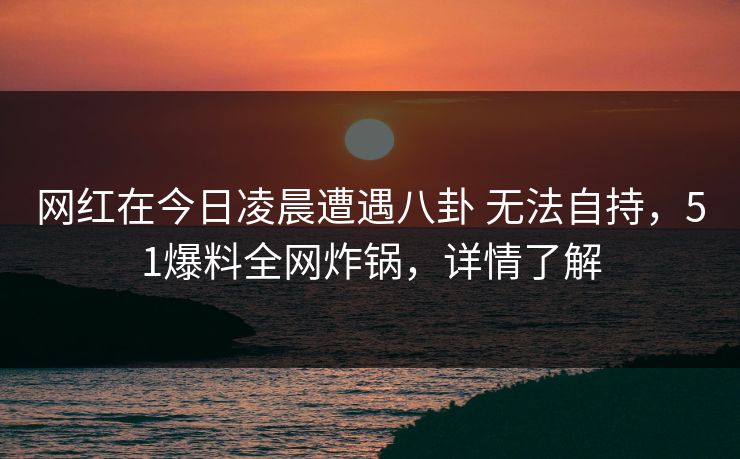 网红在今日凌晨遭遇八卦 无法自持，51爆料全网炸锅，详情了解