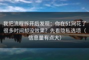 我把流程拆开后发现：你在51网花了很多时间却没效果？先看隐私选项（信息量有点大）