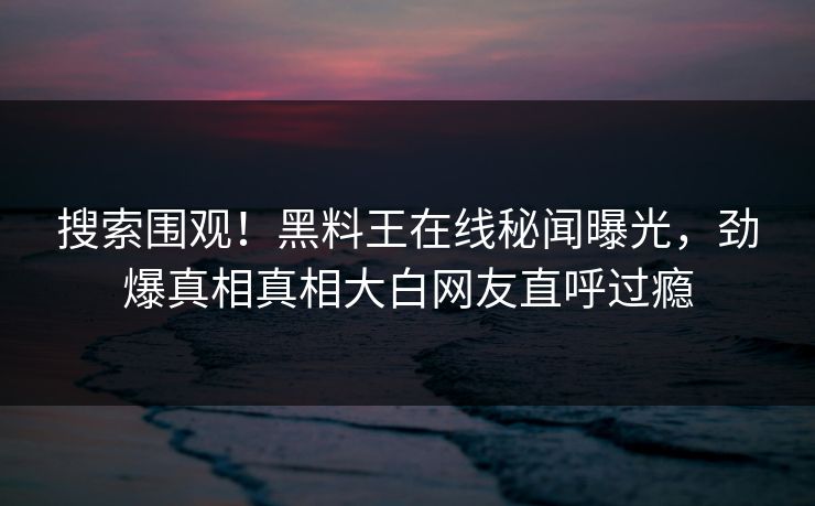 搜索围观！黑料王在线秘闻曝光，劲爆真相真相大白网友直呼过瘾